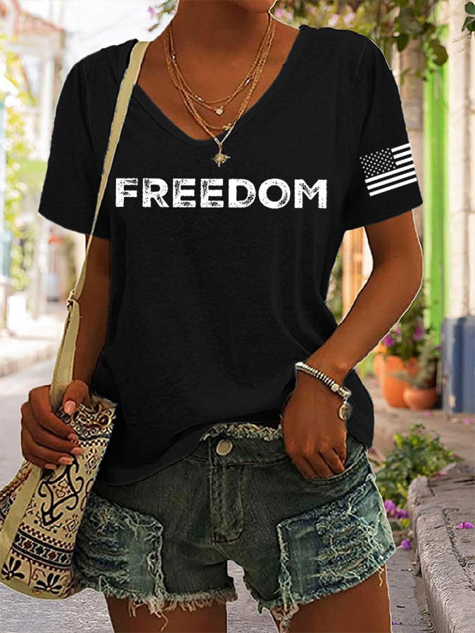 Women's freedom Print V-Neck T-Shirt