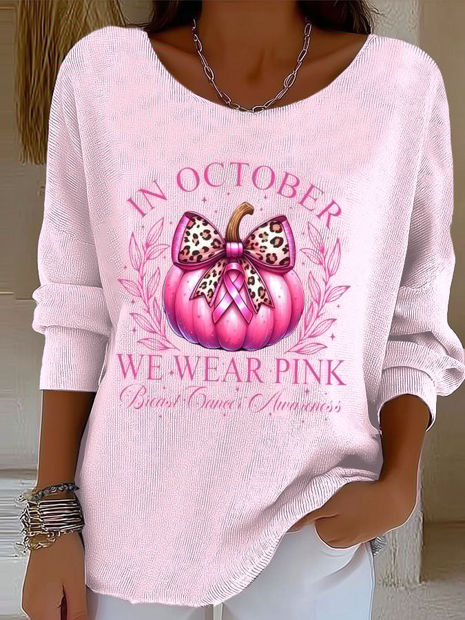 Women's In October We Wear Pink Print Knitted Top