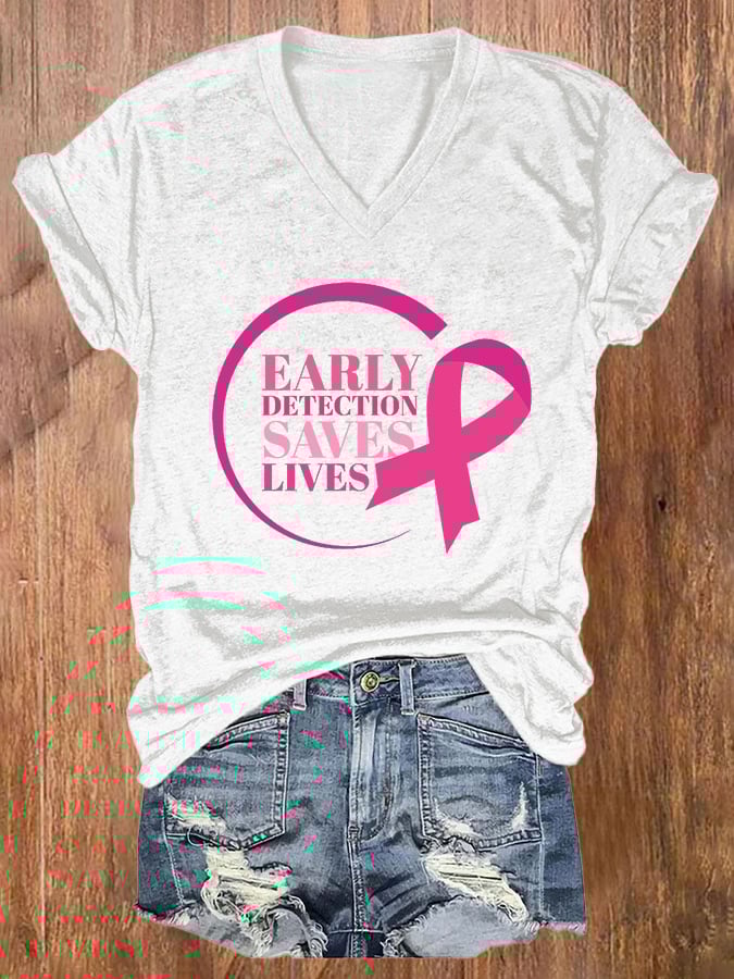 Women's Casual Early Detection Save Lives Print Short Sleeve T-Shirt