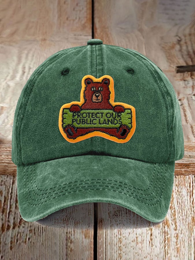 Retro Protect Our Public Lands Bear Patch Printed Baseball Cap