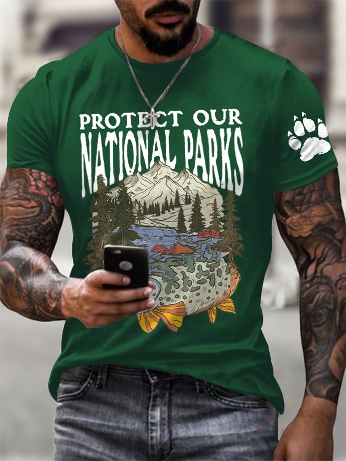 Men's Protect Our National Parks Printed Round Neck T-Shirt