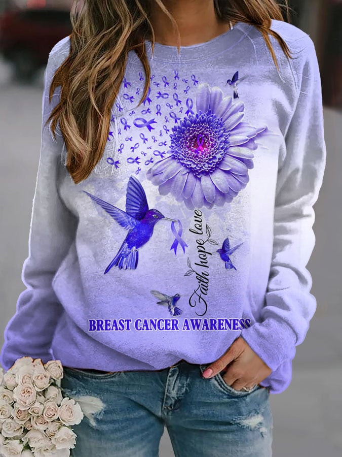 Faith Hope Love Breast Cancer Awareness Print Sweatshirt