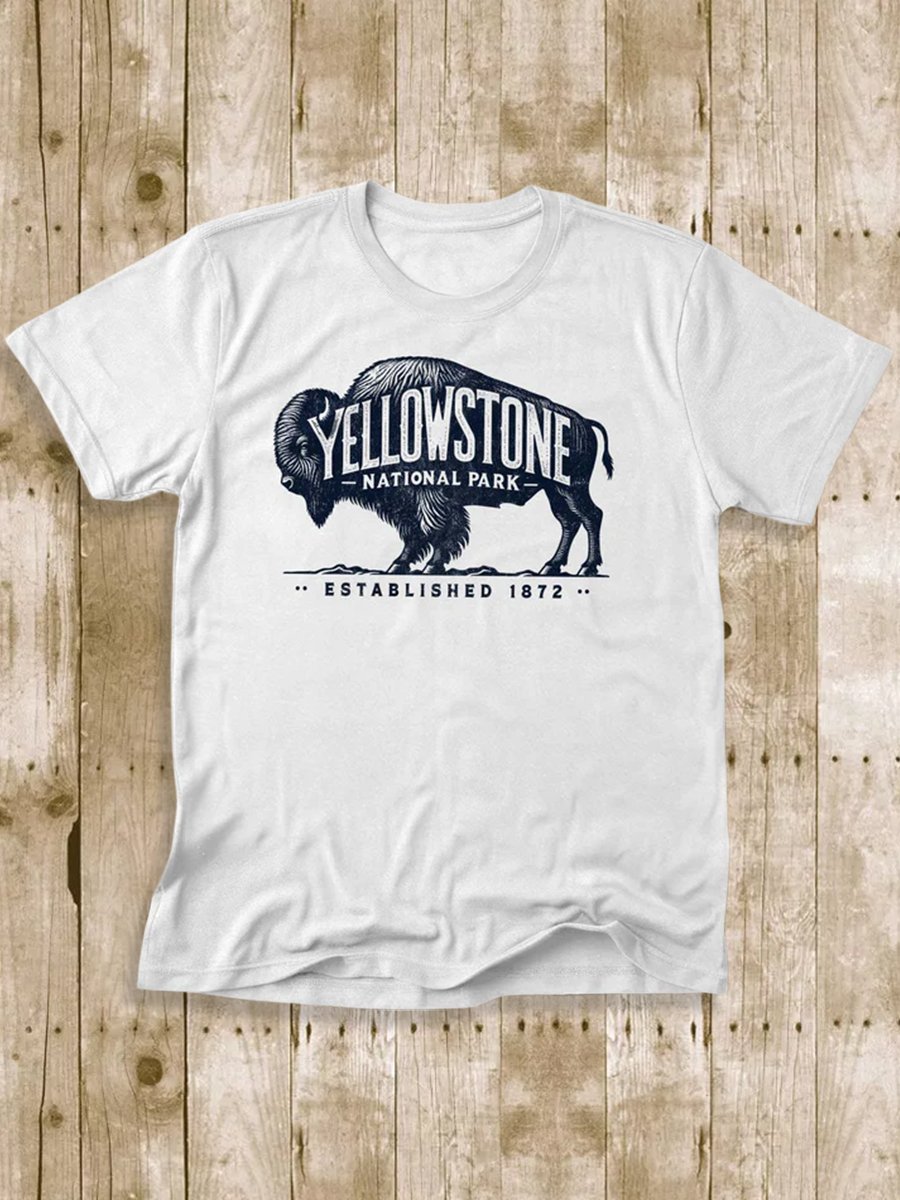 Men's 100% Cotton Yellowstone National Park Crew Neck Short Sleeve T-Shirt