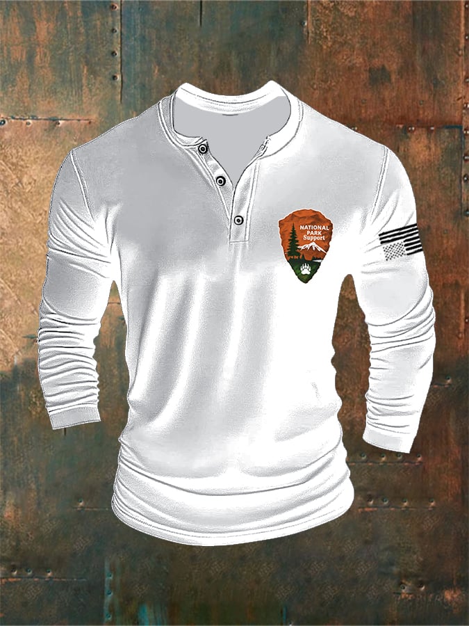 Retro Men's Protect Our National Parks Print Long Sleeve Top