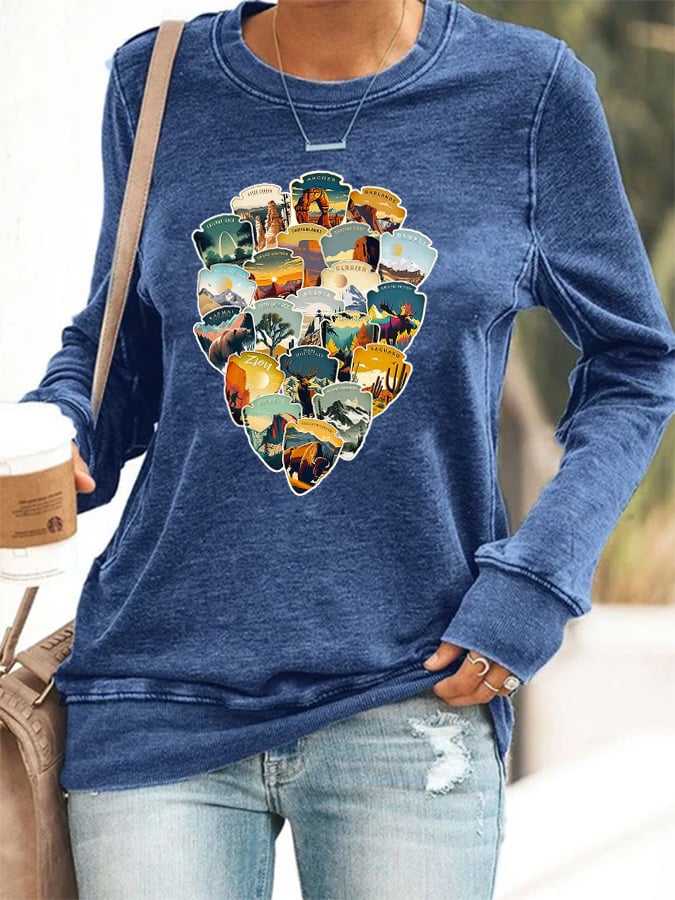 Women's Hotspots 63 National Parks Explore, Protect, And Preserve Printed Casual Sweatshirts