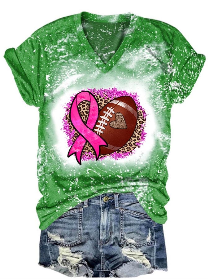 Football Leopard Breast Cancer Awareness Print Casual T-Shirt