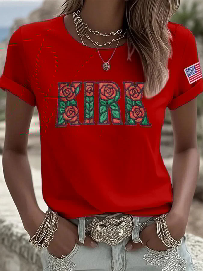 Women's Retro Rose Print T-Shirt