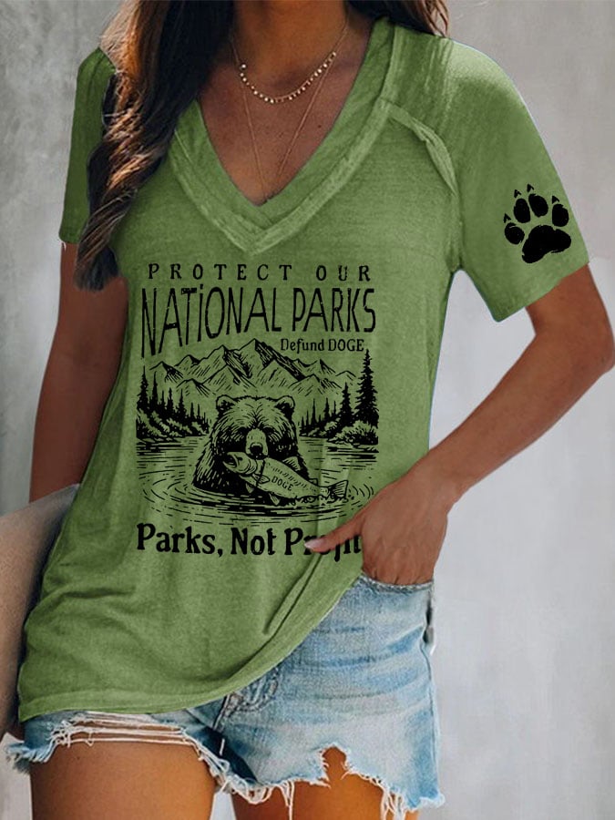 Women's Protect Our National Parks Print V Neck T-Shirt