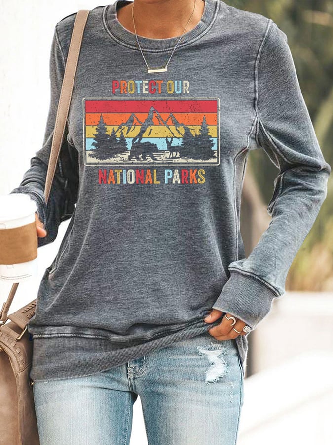 Women's Retro Retro Protect Our National Parks Printed Casual Sweatshirt