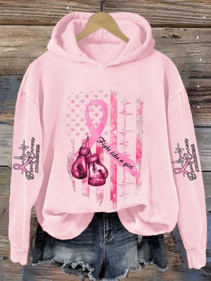 Women's Casual Breast Cancer Awareness Print Long Sleeve Sweatshirt