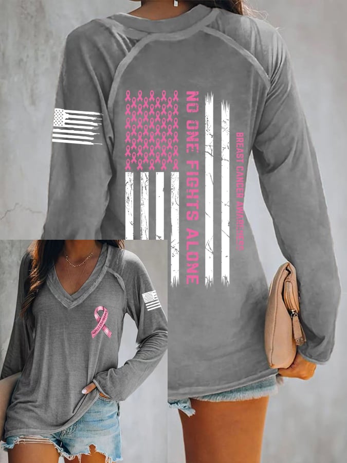 Women's Breast Cancer Awareness Print Casual Long Sleeve T-Shirt
