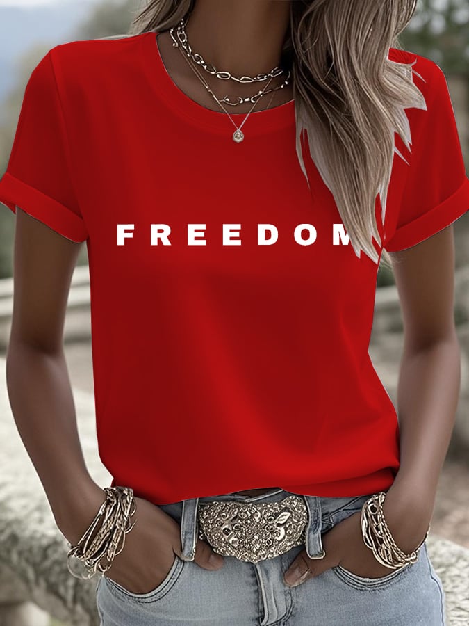 Women's Freedom Printed Round Neck T-Shirt