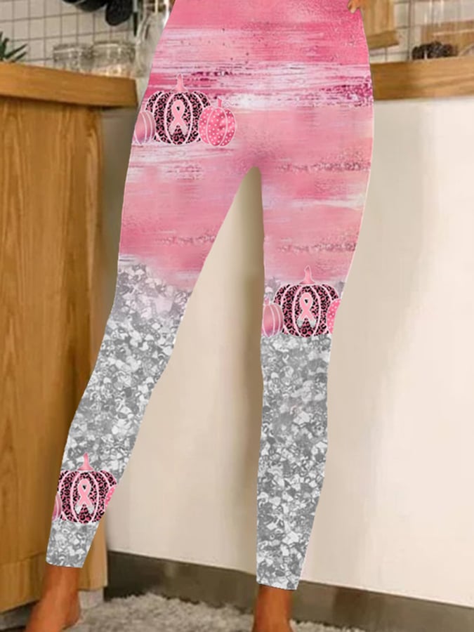Breast Cancer Awareness Sequin Print Leggings