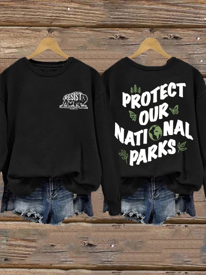 Women's Protect Our National Parks Print Cotton Long Sleeve T-Shirt Thin Sweatshirt