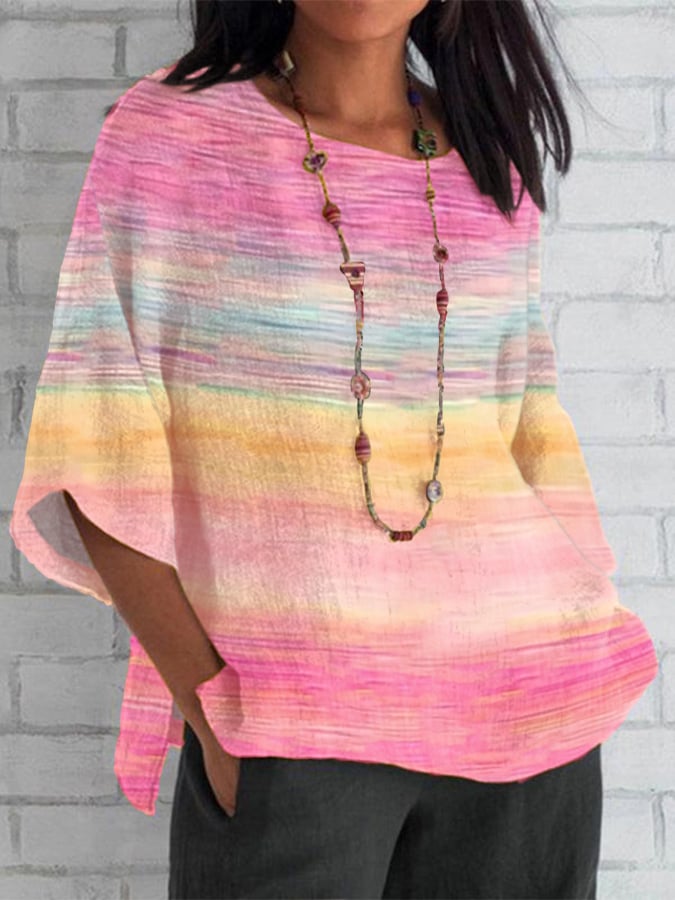 Women's Breast Cancer Awareness Print Crew Neck Loose Fit Shirt