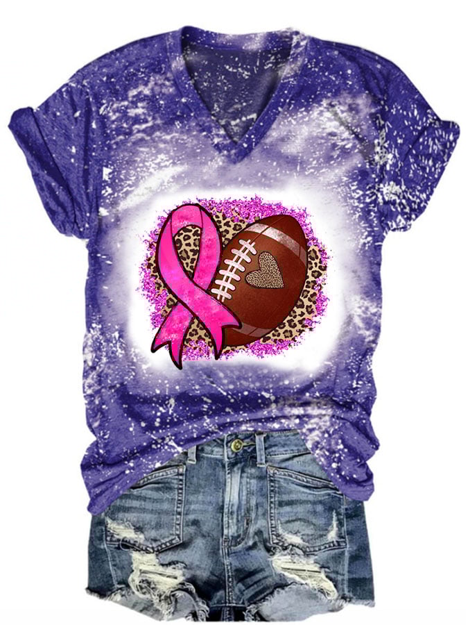 Football Leopard Breast Cancer Awareness Print Casual T-Shirt