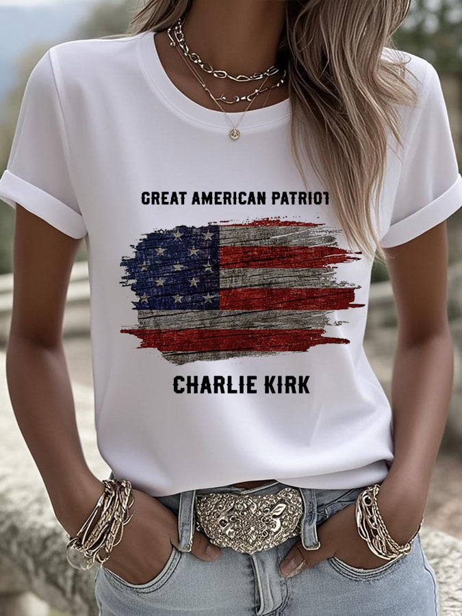 Women's Great American Patriotic Printed Round Neck T-Shirt