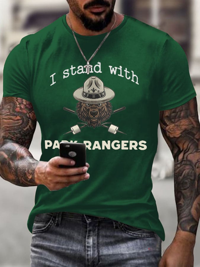 Men'S Retro Protect National Parks I Stand With Park Rangers Printed Casual Crew Neck T-Shirt