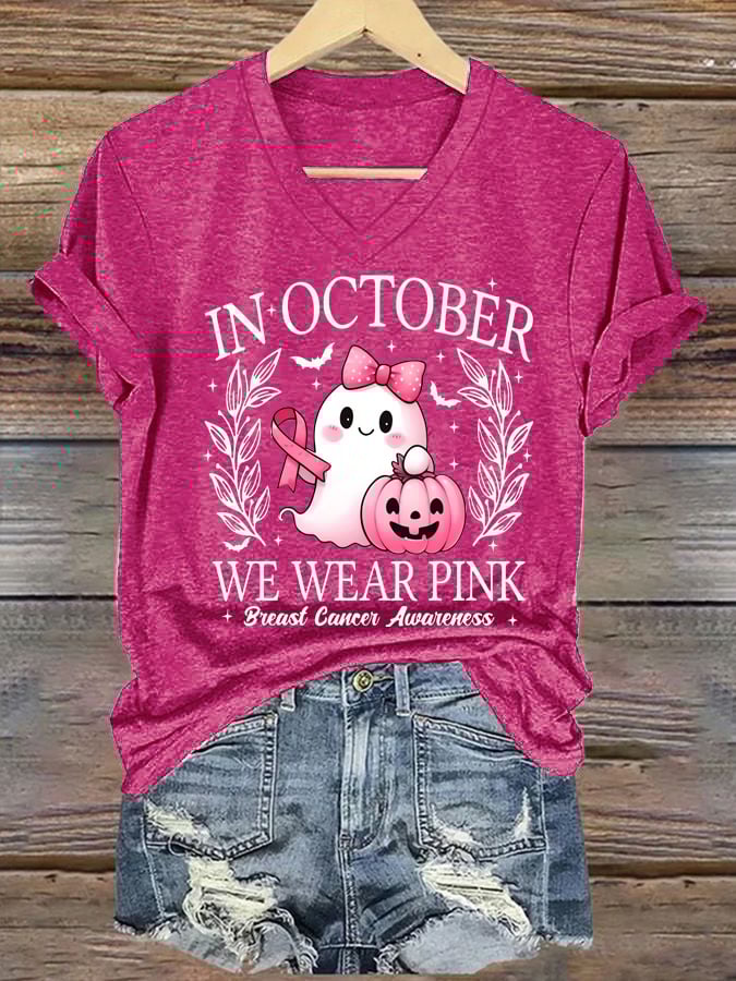 Women's In October We Wear Pink Print Casual T-Shirt