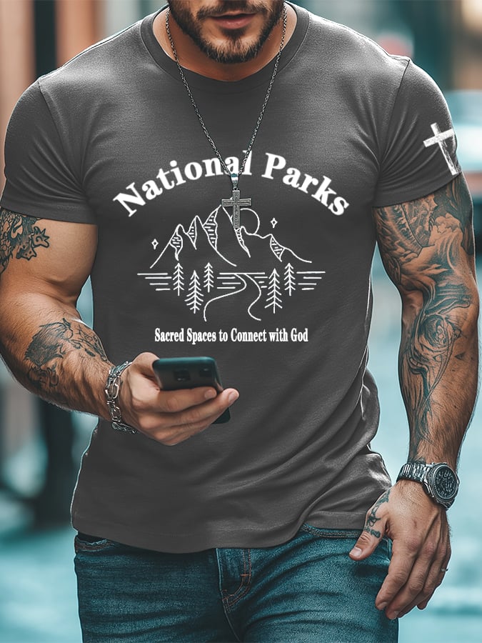 Men's National Parks: Sacred Spaces To Connect With God. Printed T-Shirt
