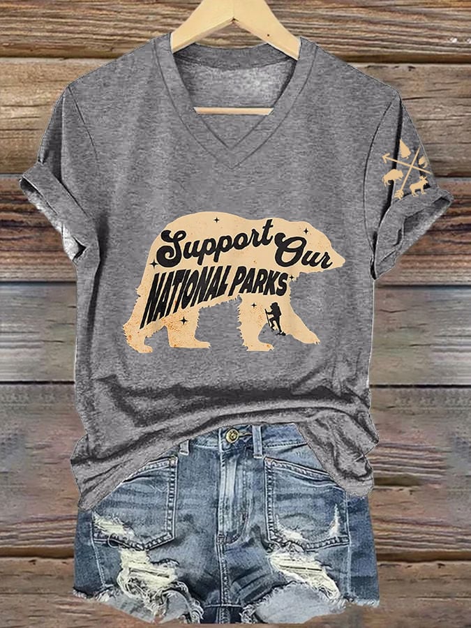 Women's Support Our National Parks Print V-Neck T-Shirt