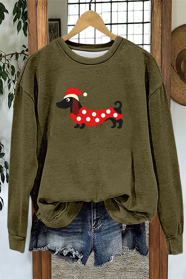 Cute Christmas Dachshund Print Sweatshirt