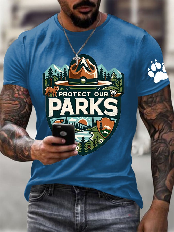 Men's Protect Our National Parks Printed Round Neck T-Shirt