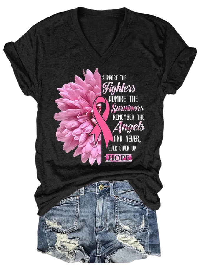 Women's Casual Breast Cancer Awareness Print Short Sleeve T-Shirt