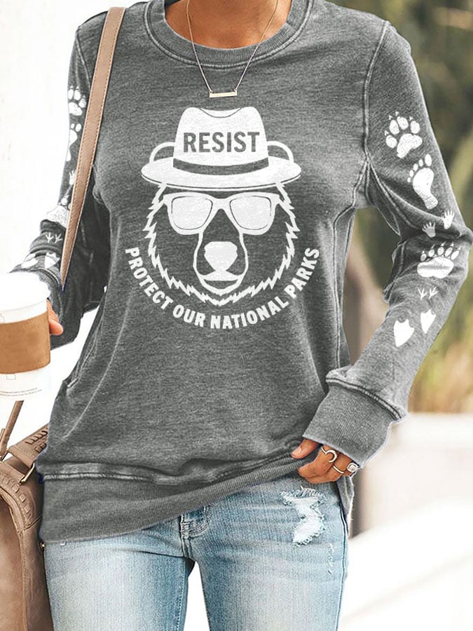 Women's Protect Our National Parks Print Round Neck Sweatshirt