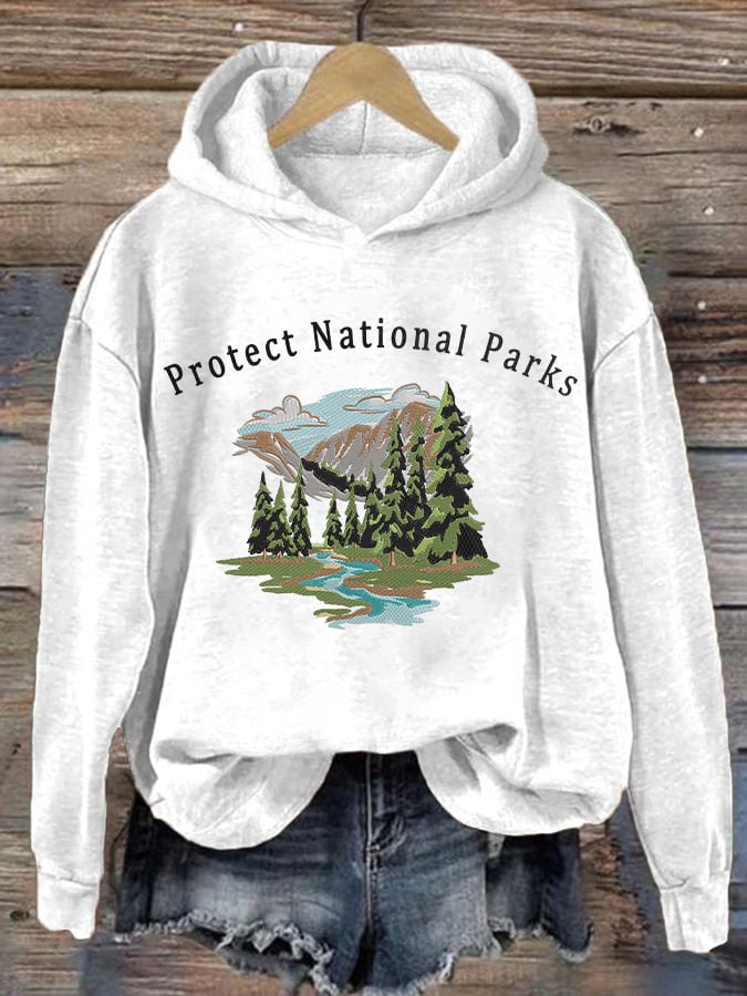 Women's Retro Protect Our National Parks Printed Hoodie