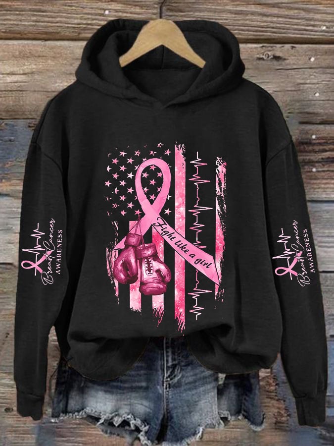 Women's Casual Breast Cancer Awareness Print Long Sleeve Sweatshirt
