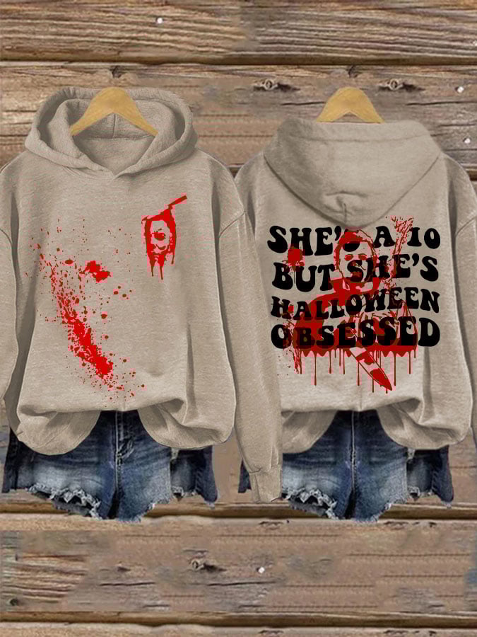 She'S A 10 But She'S Halloween Obsessed Halloween Women'S Printed Casual Long-Sleeved Sweatshirt