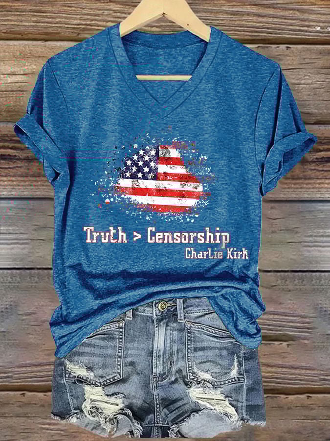 V-Neck Retro Truth > Censorship Print T-Shirt