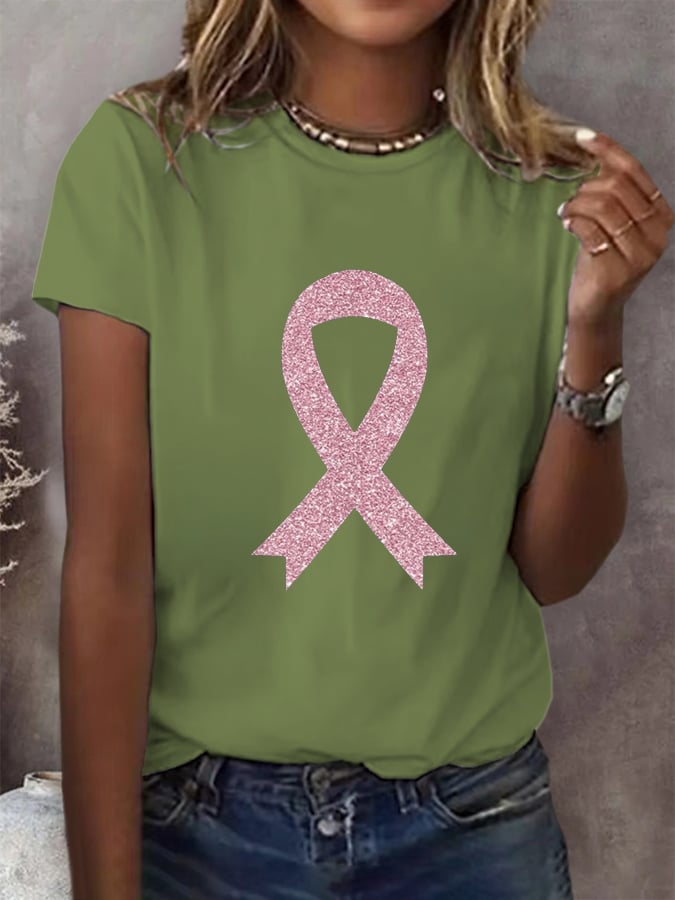 Women's Breast Cancer Awareness Print Casual T-Shirt