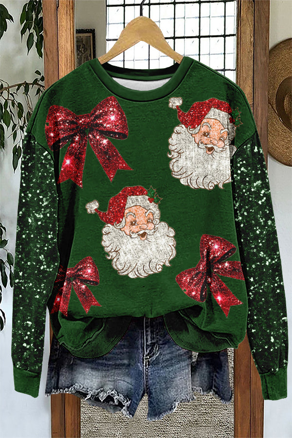 Shiny Christmas Santa Claus Print Sweatshirt