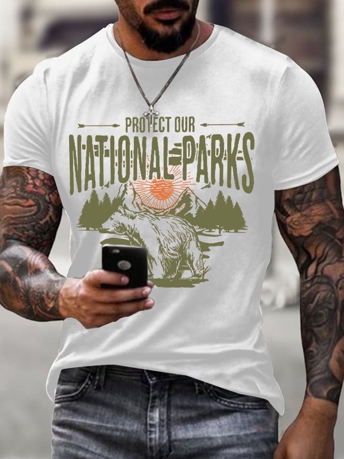 Men's Protect Our National Parks Printed Round Neck T-Shirt