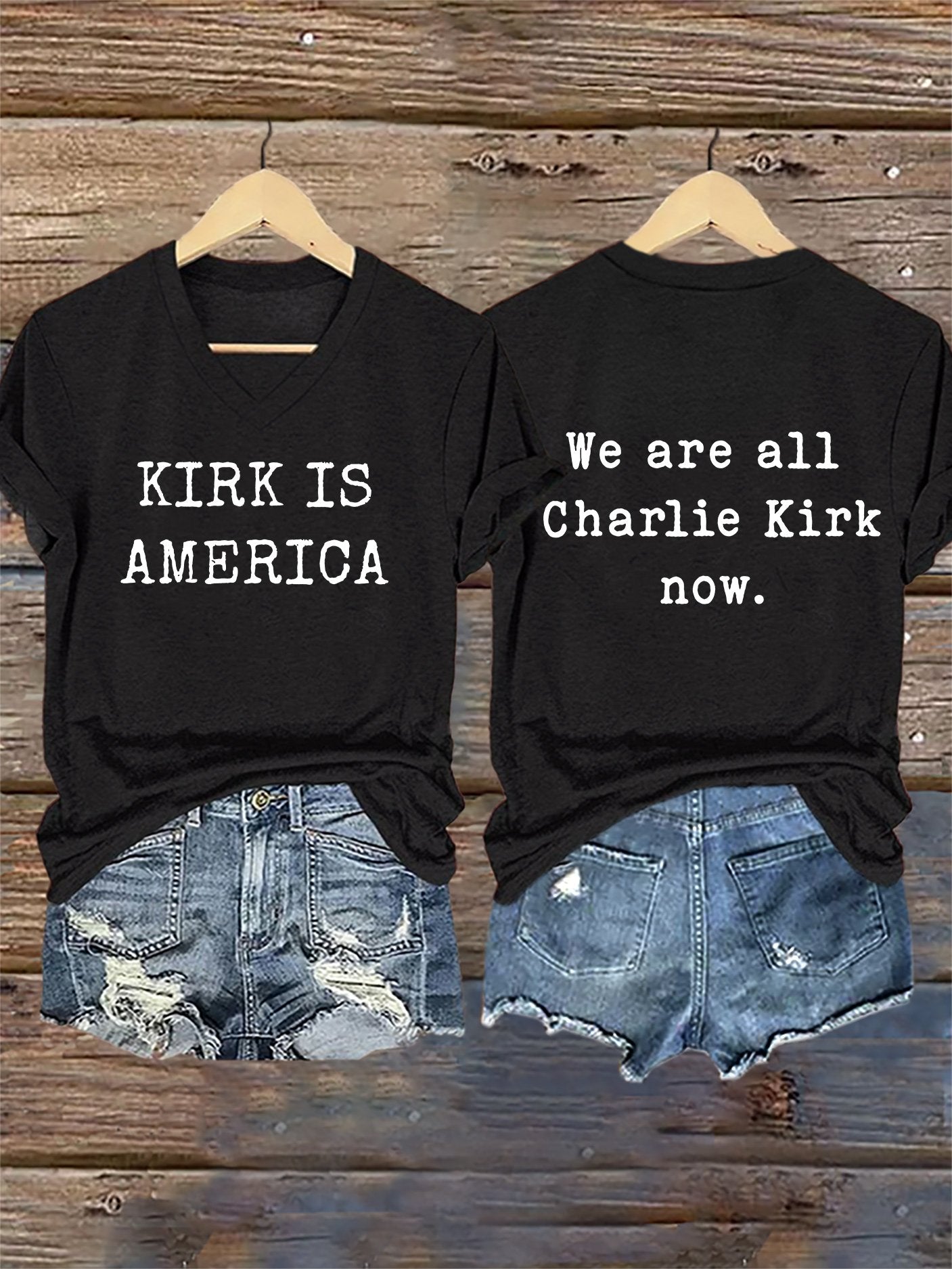 V-Neck Retro America We Are All Now Print T-Shirt