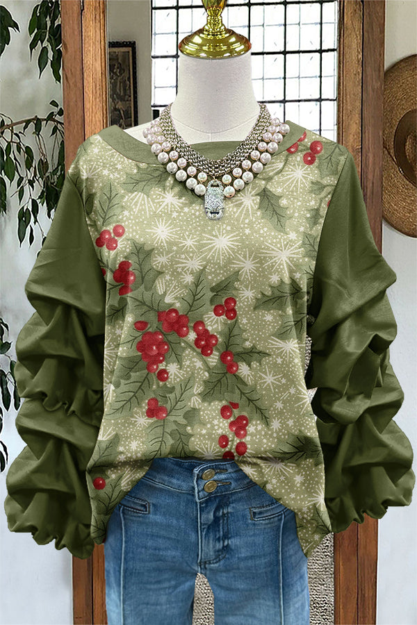 Sweet Christmas Print Pleated Sweatshirt