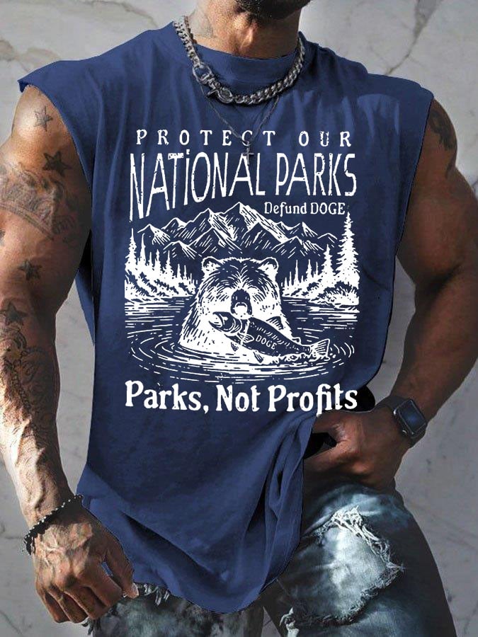 Men's Protect Our National Parks Print Round Neck Tank Top