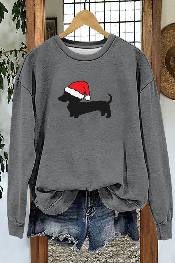 Cute Christmas Dachshund Print Sweatshirt