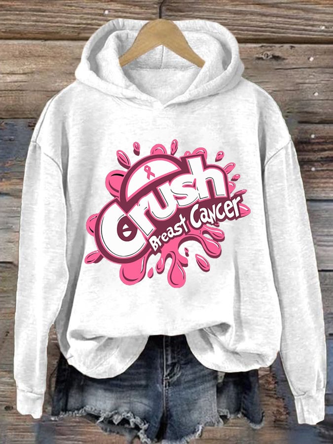 Women's Breast Cancer Awareness Print Casual Crew Neck Hoodie