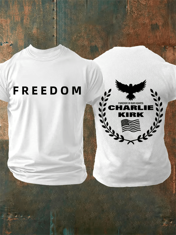 Men's Freedom American Flag Print Casuasl T-shirt