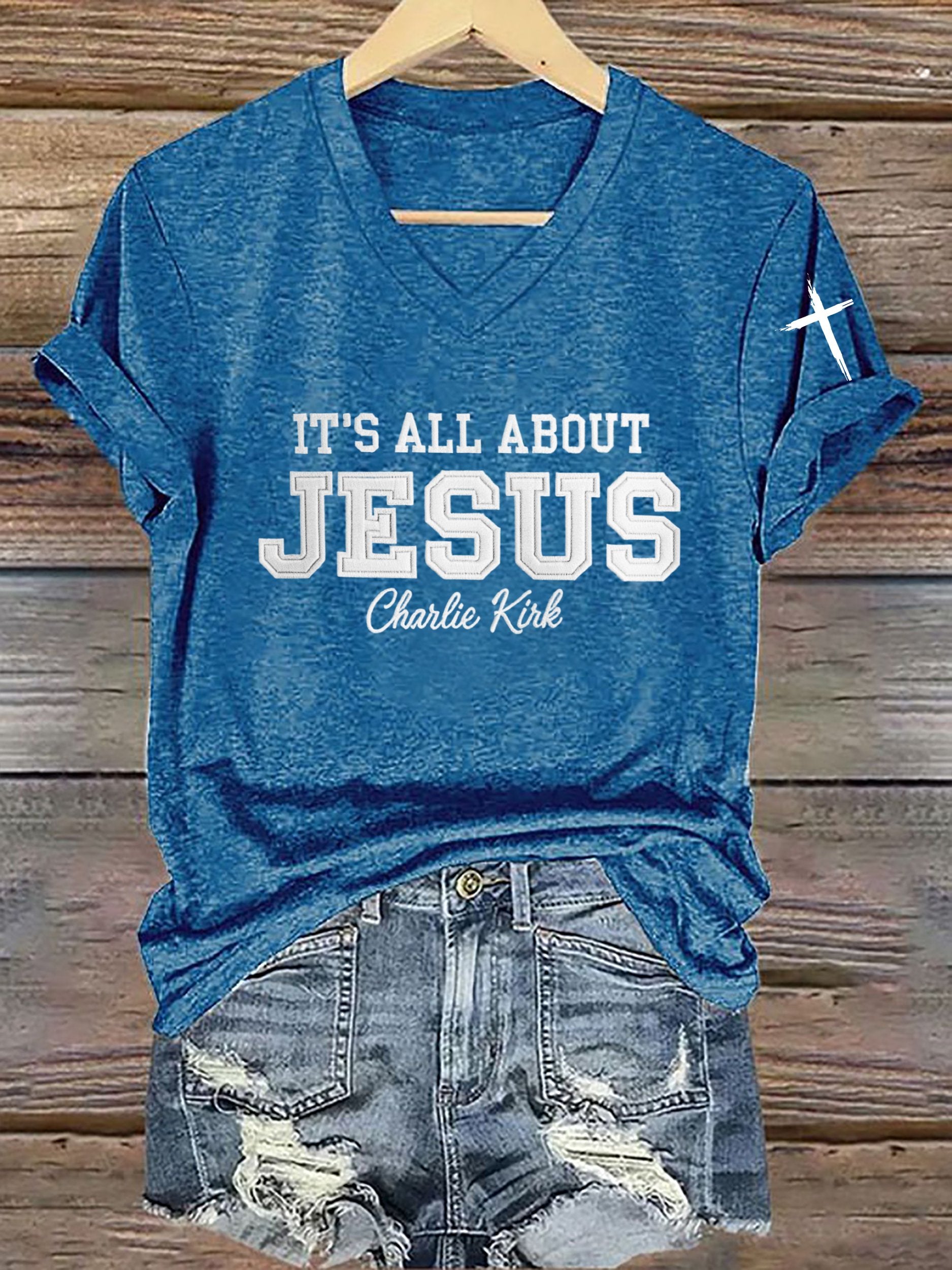 Women's It'S All About Jesus Printed Short-Sleeved T-Shirt