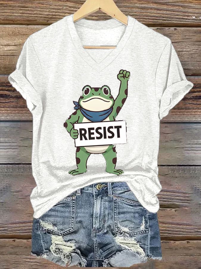Women's FDT Portland Frog Protest Revolt Machine Print T-Shirt