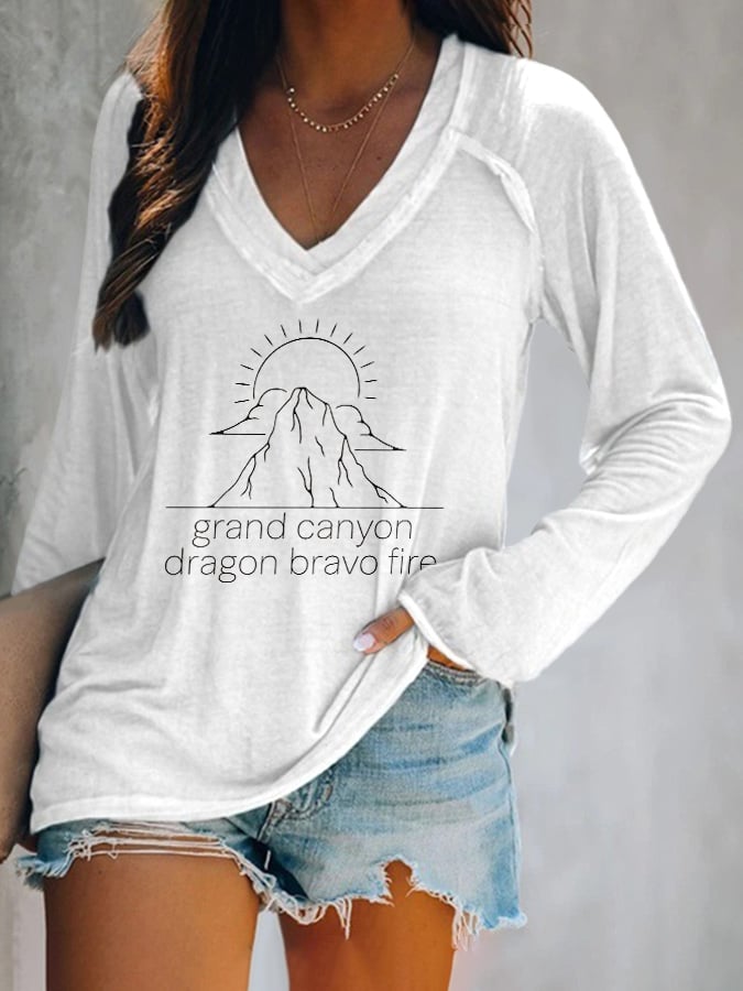 V-neck Retro Grand Canyon Dragon Bravo Fire Grand Canyon Lodge North Rim Fire Print T-Shirt