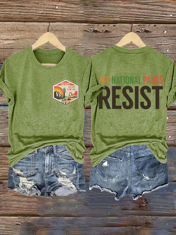 Retro ALT National Parks Resist This Land Is Our Land Print T-Shirt