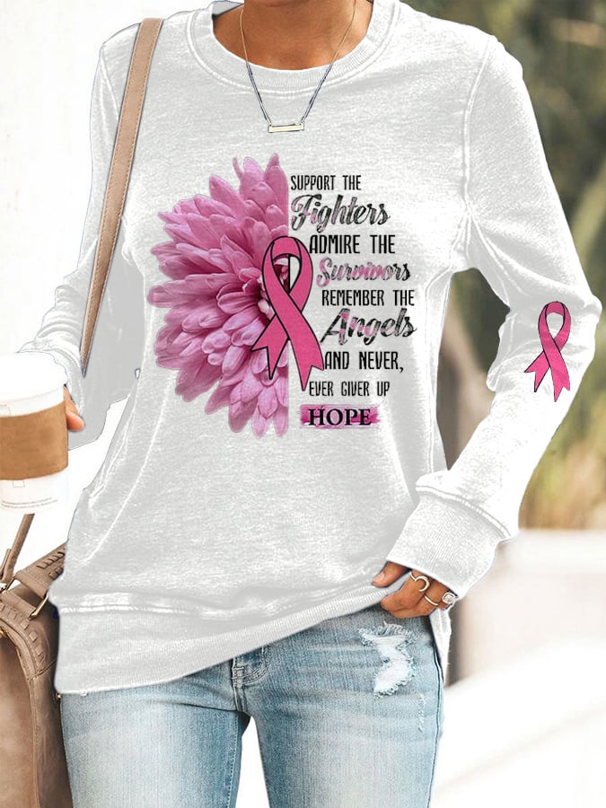 Women'S Casual Breast Cancer Awareness Long-Sleeved Sweatshirt