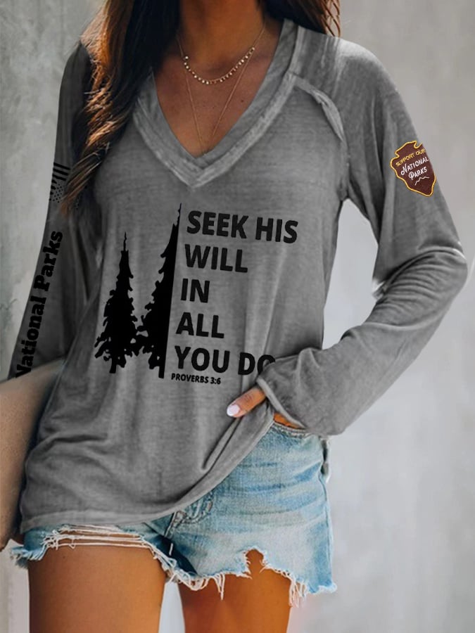 V-neck Retro Women's Protect Our National Parks Faith Print T-Shirt