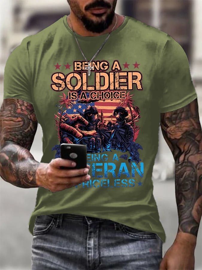 Being A Veteran Is Priceless Pattern 100&Cotton Print T-Shirt
