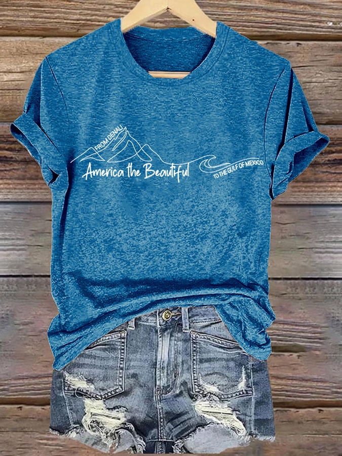 Retro America The Beautiful From Denali To Gulf Of Mexico Print T-Shirt